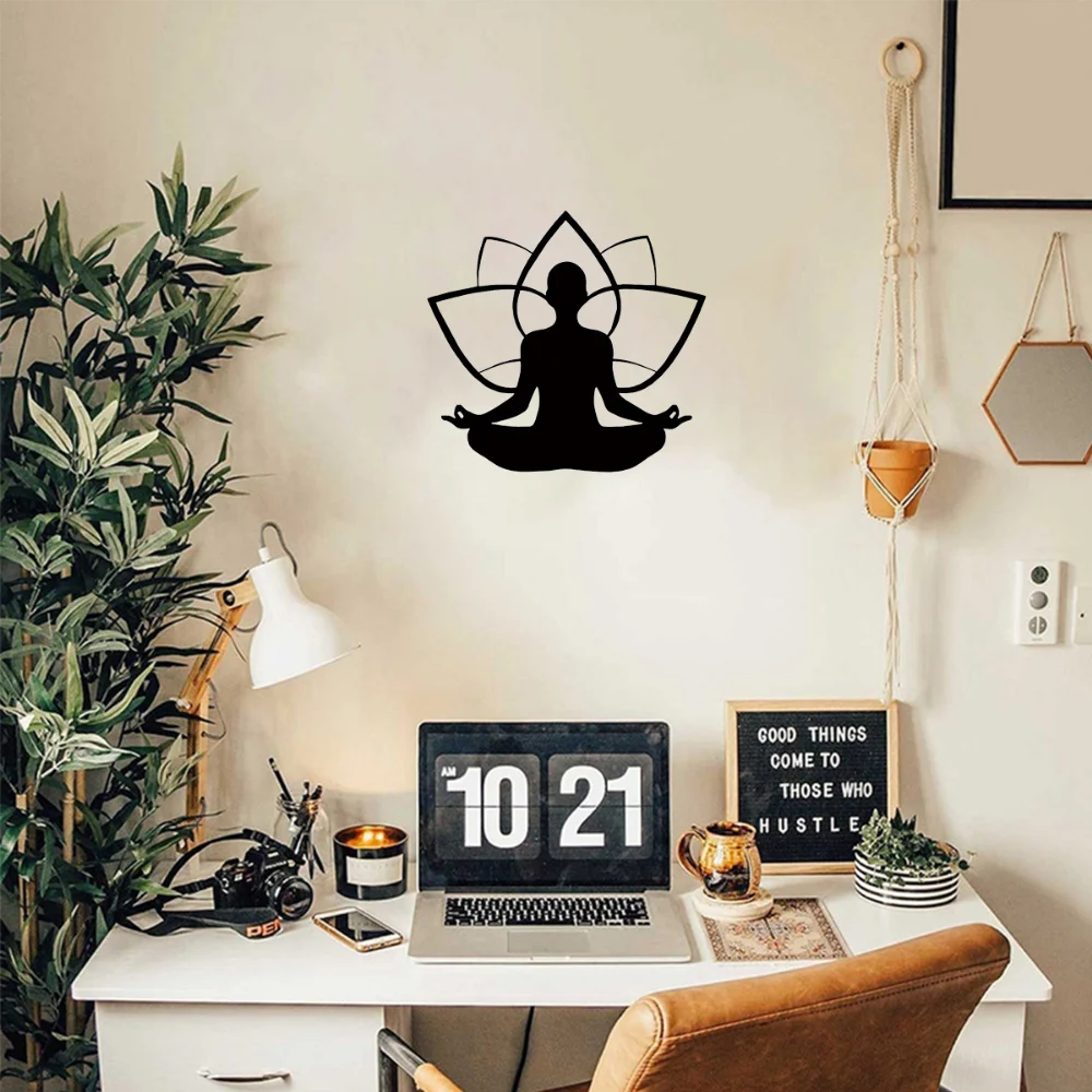 Очаровательное железное искусство цветок лотоса сидящий человек Настенный