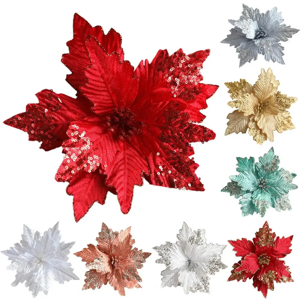 

Искусственный Рождественский цветок, яркий цвет, блестящая поверхность, Рождественское украшение, Рождественское украшение, блестящее Рож...