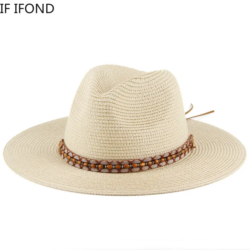 

New 54-56-58-60CM Soft Straw Hat Summer Women/Men Wide Brim Beach Sun Cap UV Protection Panama Hats Parent-child Hat gorras