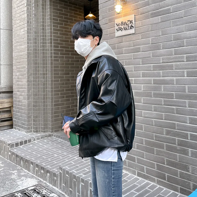 

Autumn Winter Leather Jacket Men Spring Autumn Leather Coat Men Retro Leather Jacket Men Stand-Up Collar Leather Coat Men