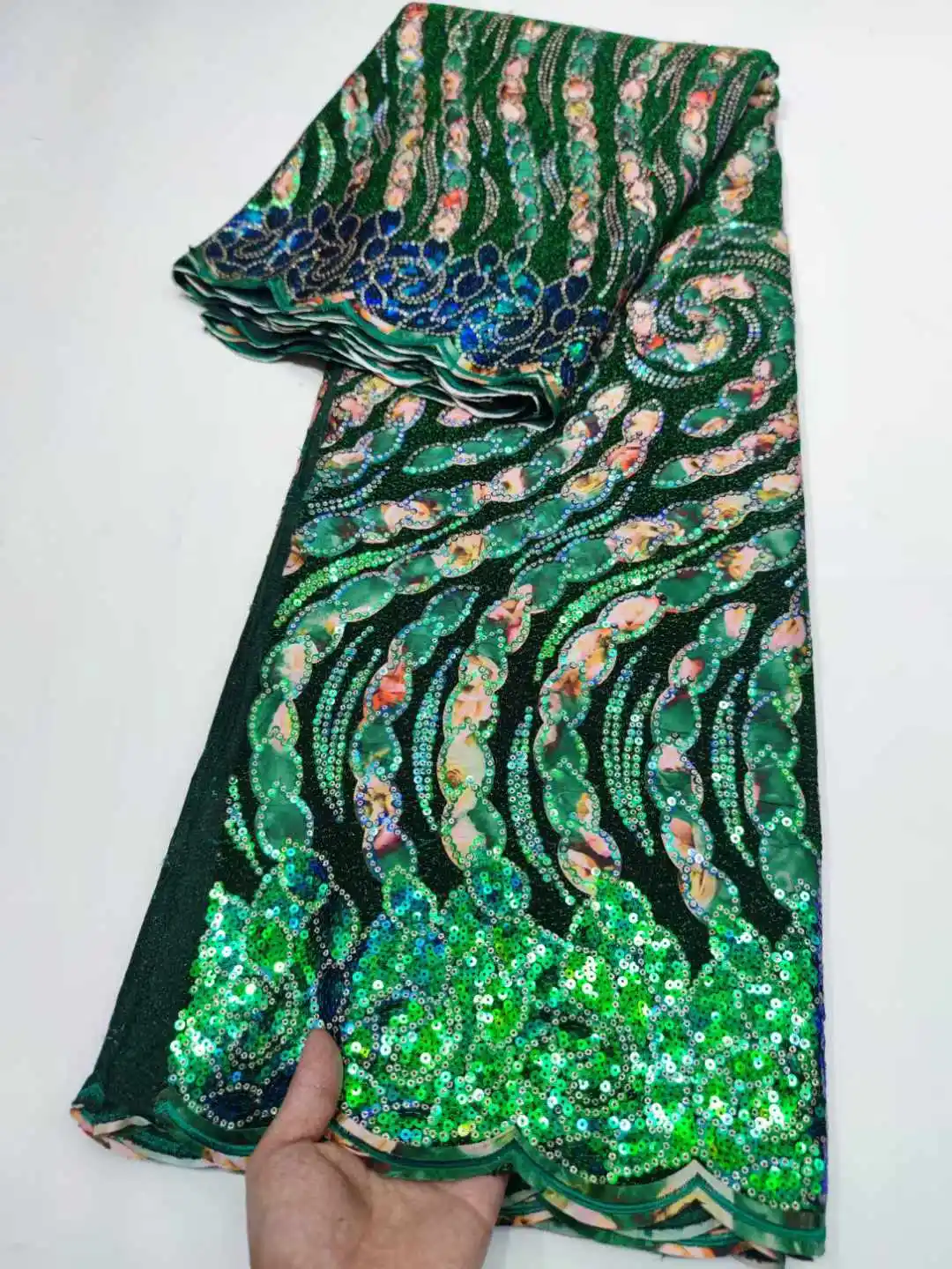 2024 Высококачественная африканская розовая 3D кружевная ткань с блестками 5 ярдов