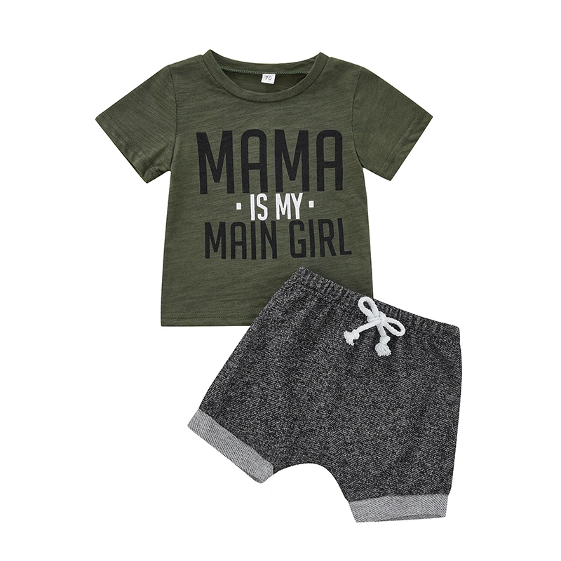

Toddler Baby Boys Casual Suit, Letter Printed Short Sleeve Tops+Patchwork Short Pants