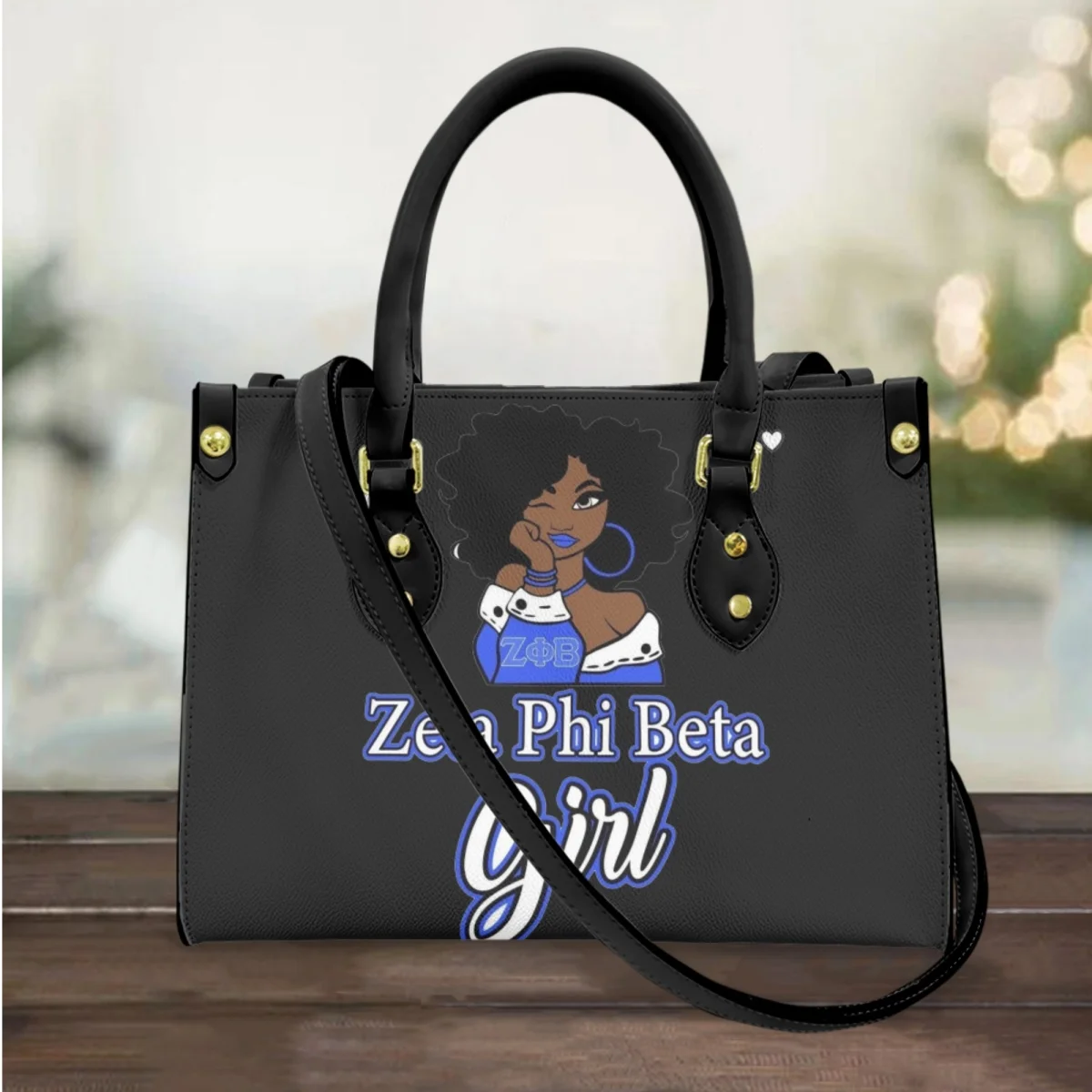 Zeta Phi Beta Girl Print Small Messenger Bags Vimtage PU Leather Top Handle Shoulder Handbag New Shopping Commuting Totes Gift