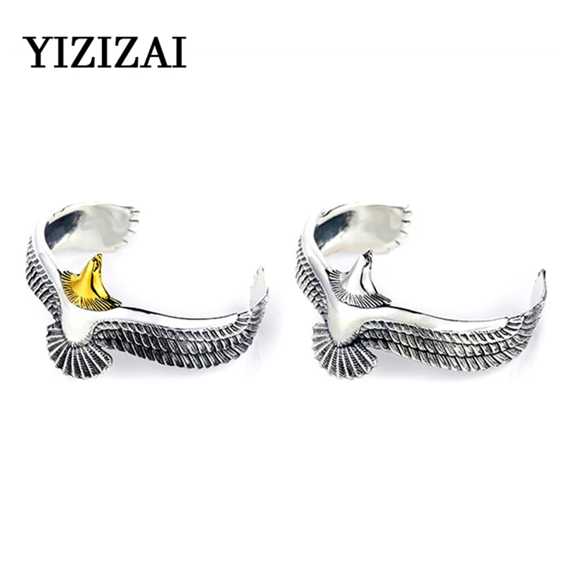 

YIZIZAI Men Flying Feather Pattern Eagle Bangles Vintage Opening Adjustable Mjolnir Viking Runes Amulet Bracelet Norse Mythology