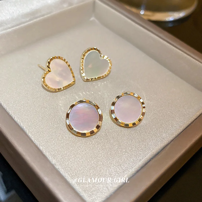 

Real Gold Plating Silver Needle Fritillaria Love Geometric Earrings Korean Ins Fashion Design Sweet Cool Wind