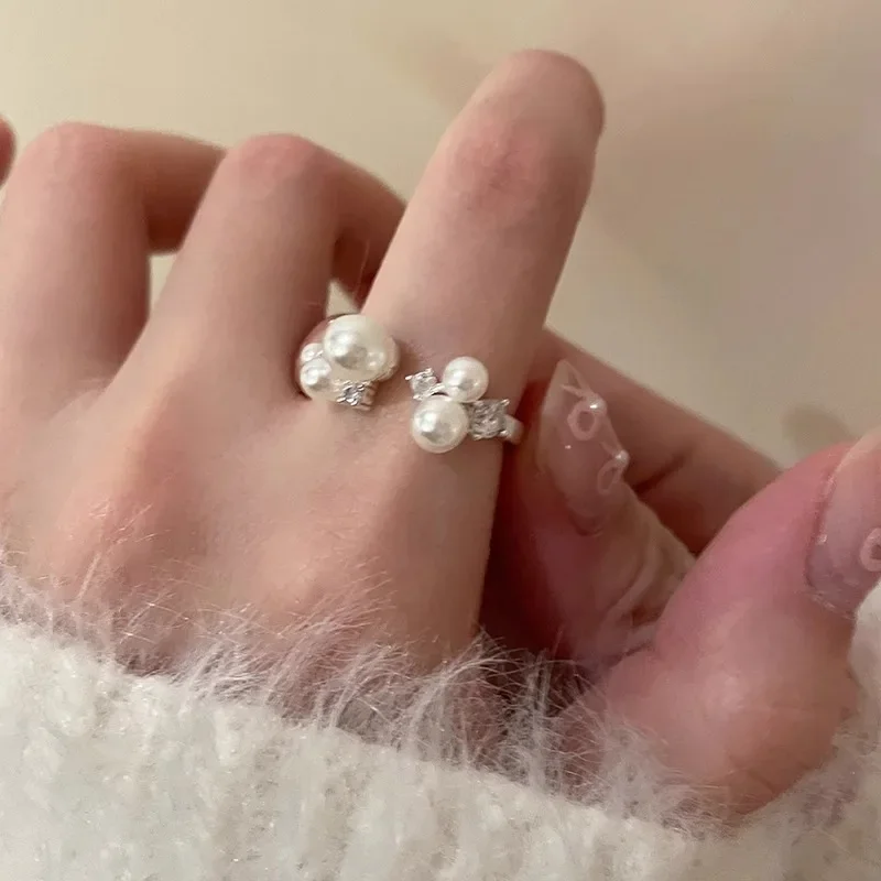 Женские регулируемые кольца с французским жемчугом и цирконием
