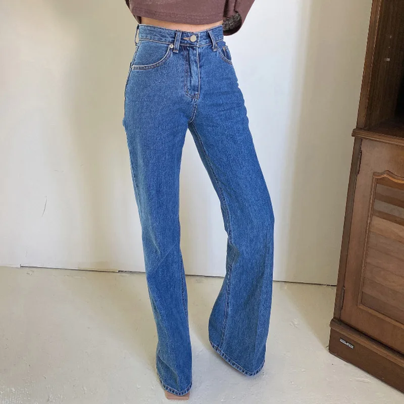 

2023 Wide Leg Pants Women Streetwear Vintage Blue Chic Denim Straight Jeans Ladies Korean Spring High Waisted Mom Bottoms Summer