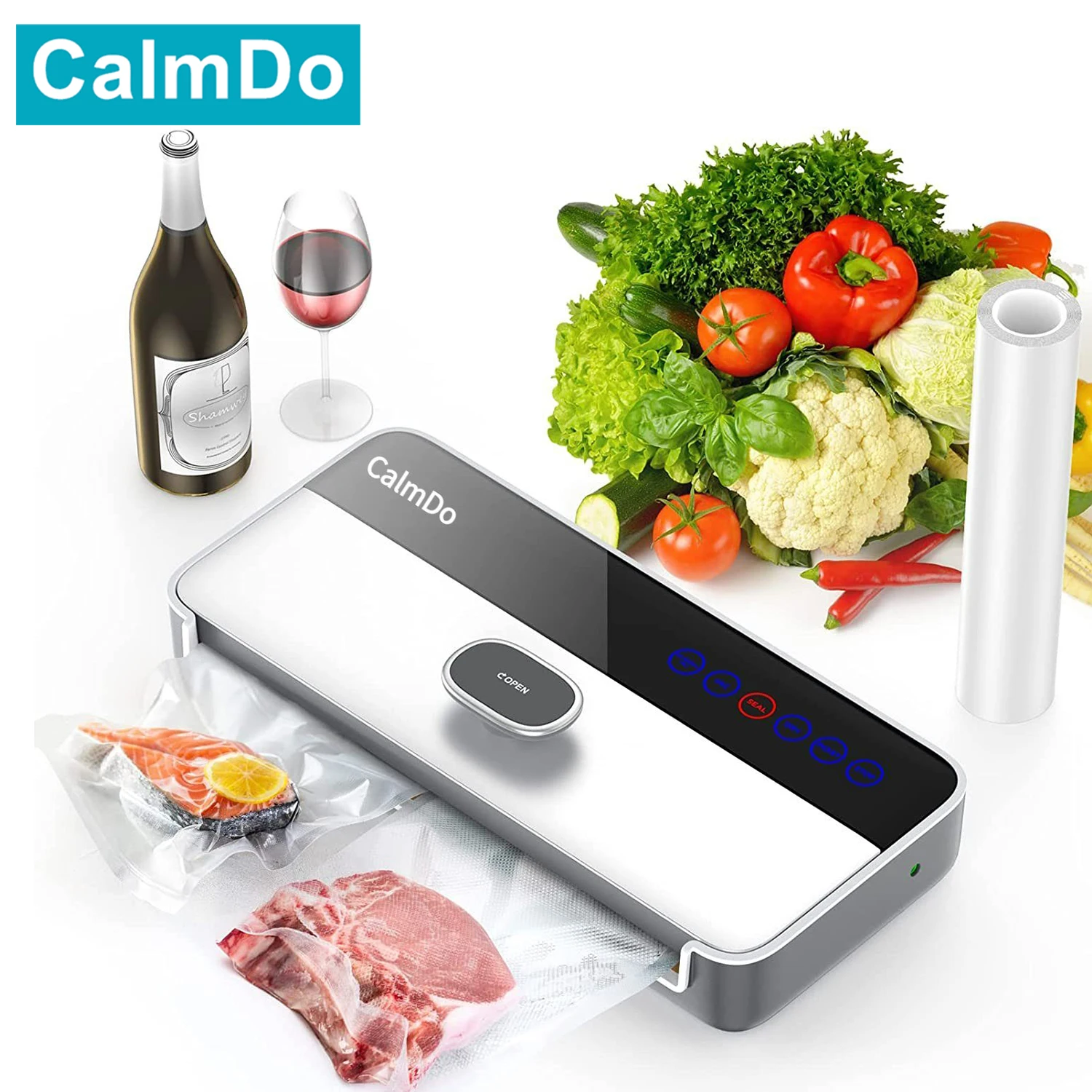 CalmDo Food Automatic Vacuum Sealer 220V/110V Commercial Household Food Vacuum Sealer Packaging Machine Include Bags