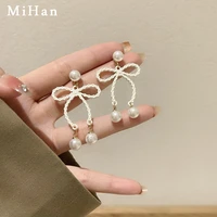 mihan 925 silver needle bowknot earrings 2022 new trend elegant temperament simulated pearl earrings for women party gifts