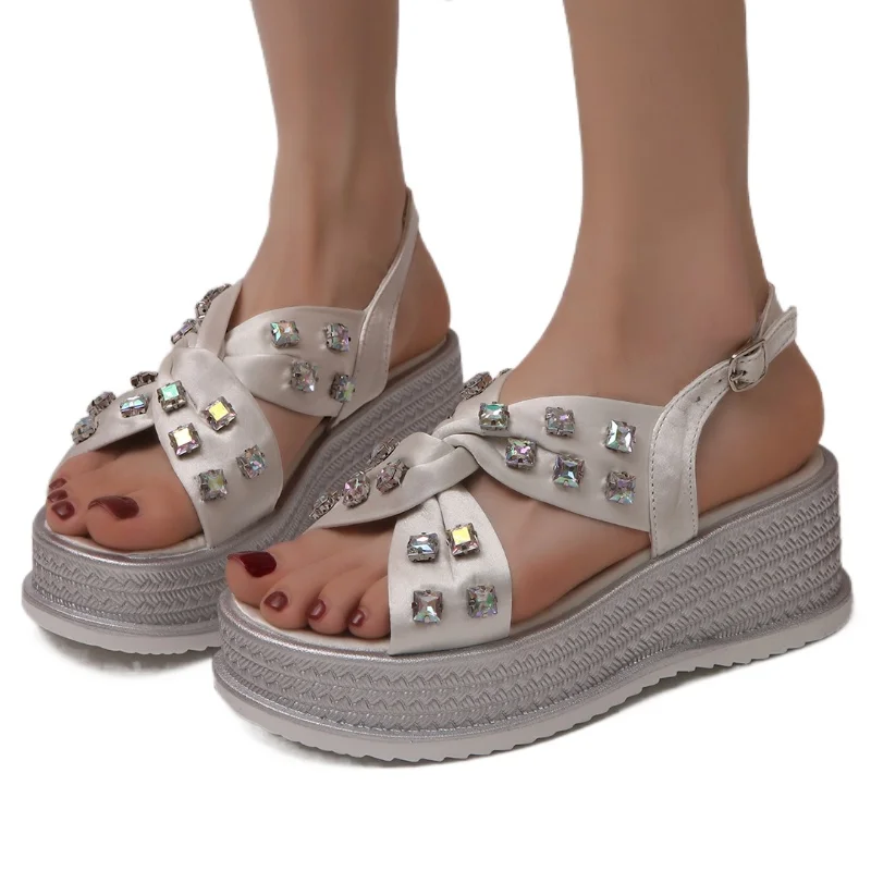 

Шлепанцы женские на платформе, сандалии с кристаллами, высокий каблук, открытый носок, Повседневные Классические тапочки, летняя модель