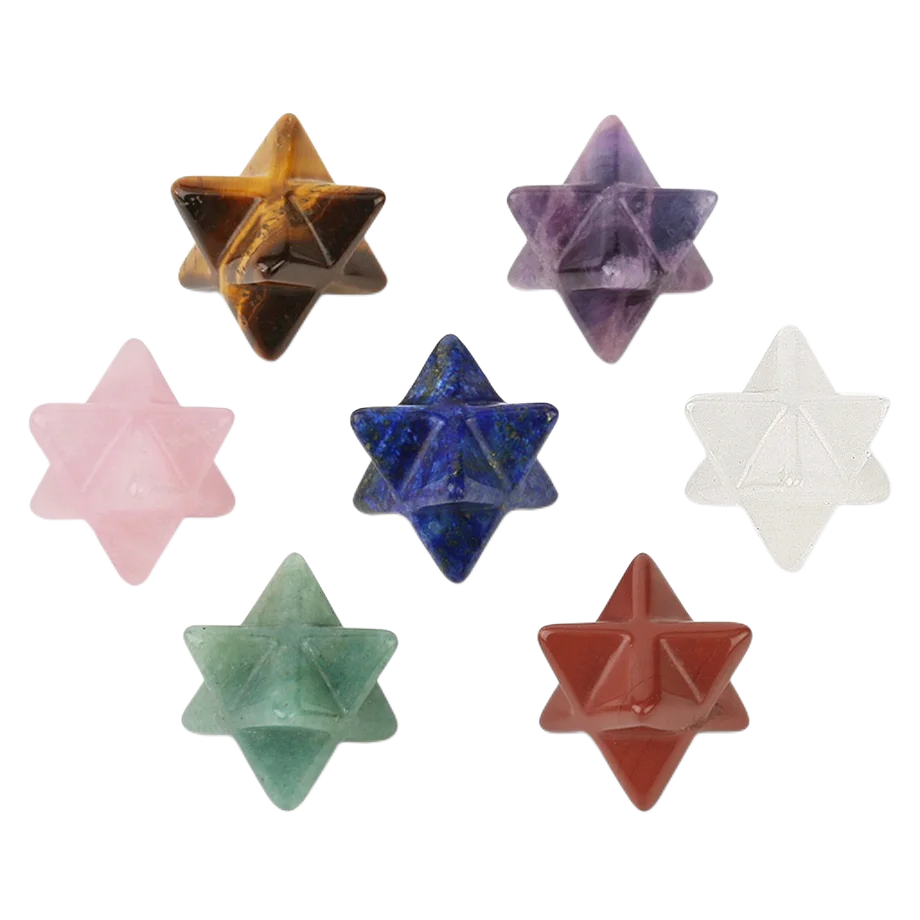 

handmade Craved 0.8" Merkaba Star Set (7PCS) Healing Chakra Crystal Stone for Witchcraft Meditation Balancing Jewelry Decor