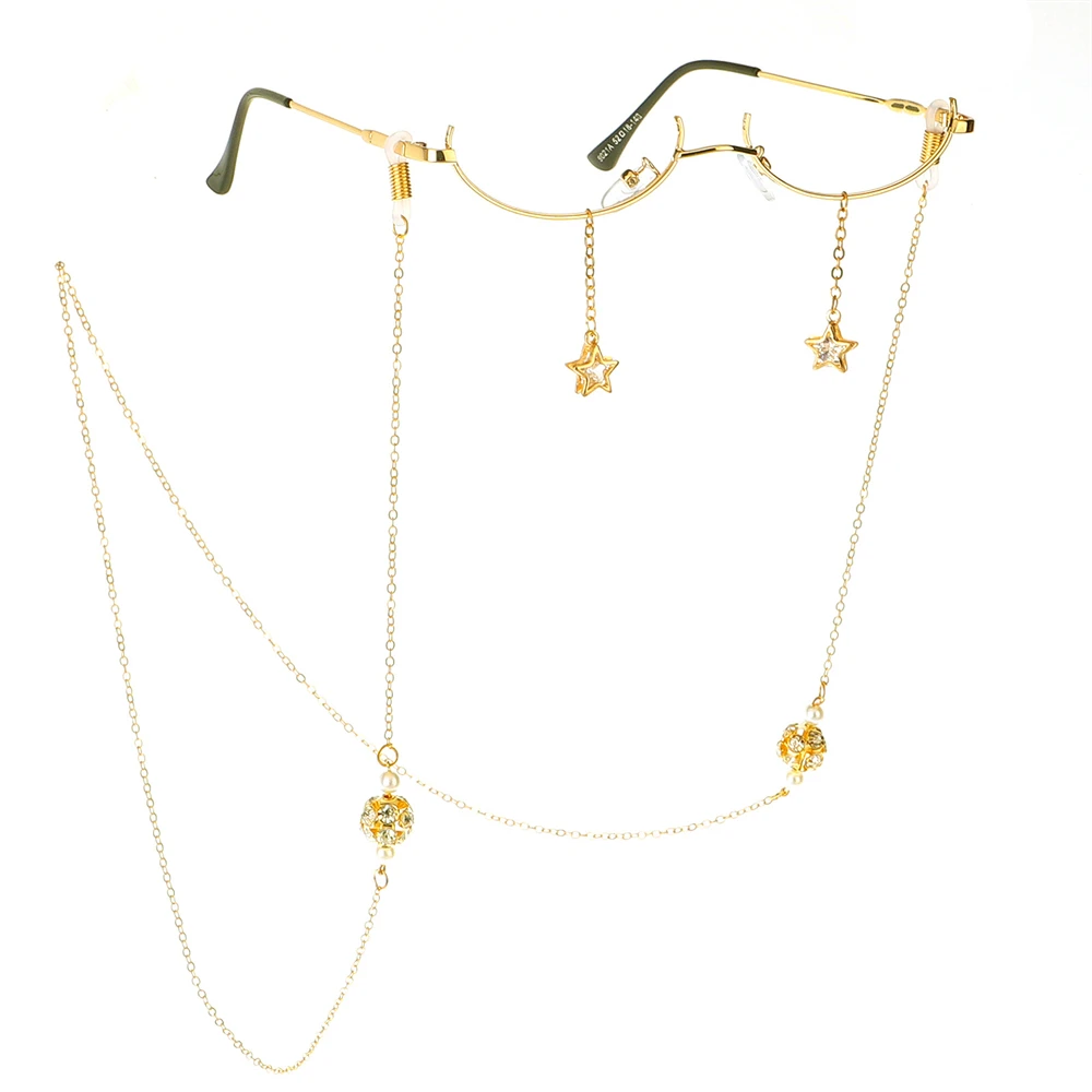 

Rhinestone Glasses Chain Women Men Star Crystal Beaded Eyeglass Frame Eyewear Holder Cord Eye Glasses Necklace Sunglasses String
