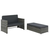patio outdoor day bed sofa furniture 2 piece garden lounge set with cushions poly rattan gray