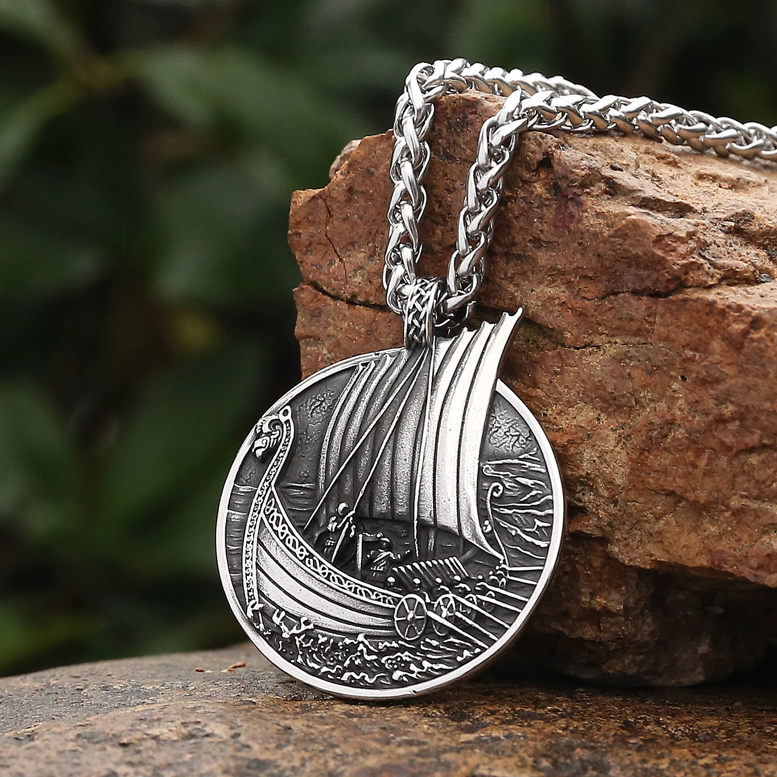 

Viking Jewelry Stainless Steel Norse Life Longship DRAKKAR Pendant Necklace