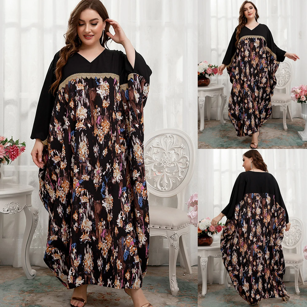 Abayas Арабский Кафтан мусульманская женская одежда с принтом большой размер длинное платье турецкое длинное платье Ближний Восток Дубай Рам...
