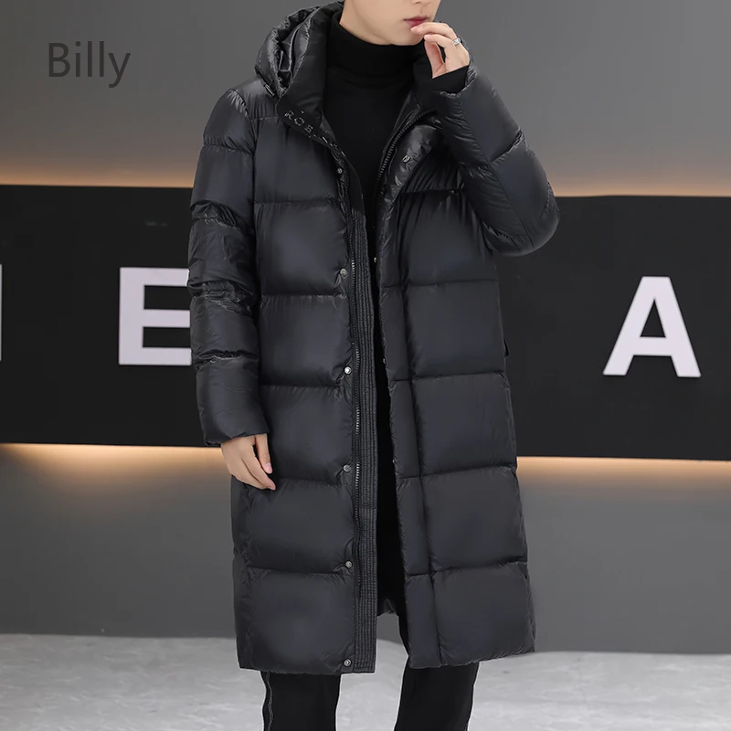 Длинный пуховик для мужчин дизайнерская зимняя куртка с подкладкой черный и