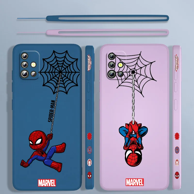 

Marvel Anime Spiderman Liquid Left Rope Case For Samsung A91 A81 A71 A51 A41 A31 A11 A50S A3 A03S A02 A01 Core Cover