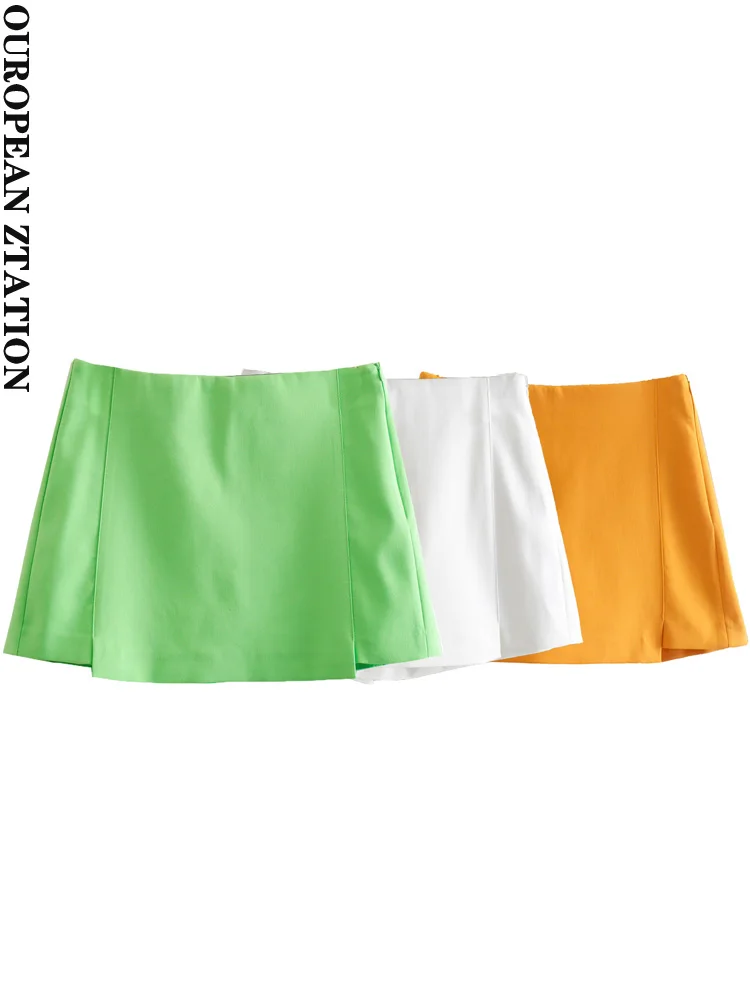 

PAILETE Women 2022 fashion asymmetrical shorts skirts vintage high waist side zipper female skort mujer