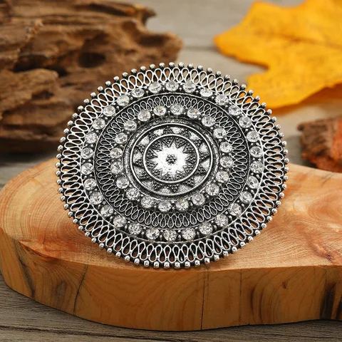 Большое этническое античное Золотое круглое кольцо для женщин, винтажные резные кольца в виде цветка с белыми кристаллами, богемные ювелирные изделия, подарки, новинка 2023