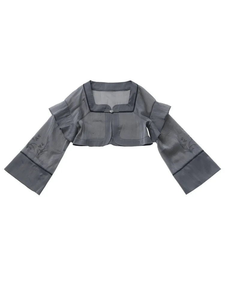 Черно-серая камзол в китайском стиле с орхидеей кардиган дизайн брюк костюм