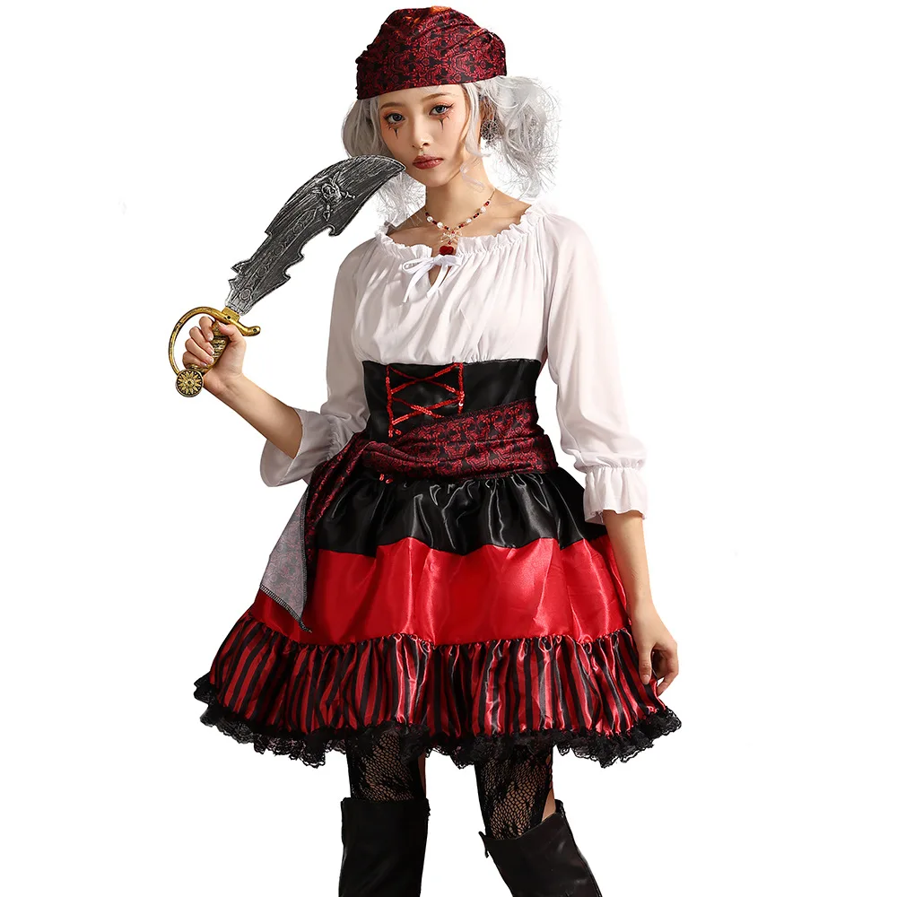 

Women Navigator Cosplay Female Halloween Pirate Costumes Carnival Purim Parade Stage Role Play Showing Nightclub Bar Party Dress
