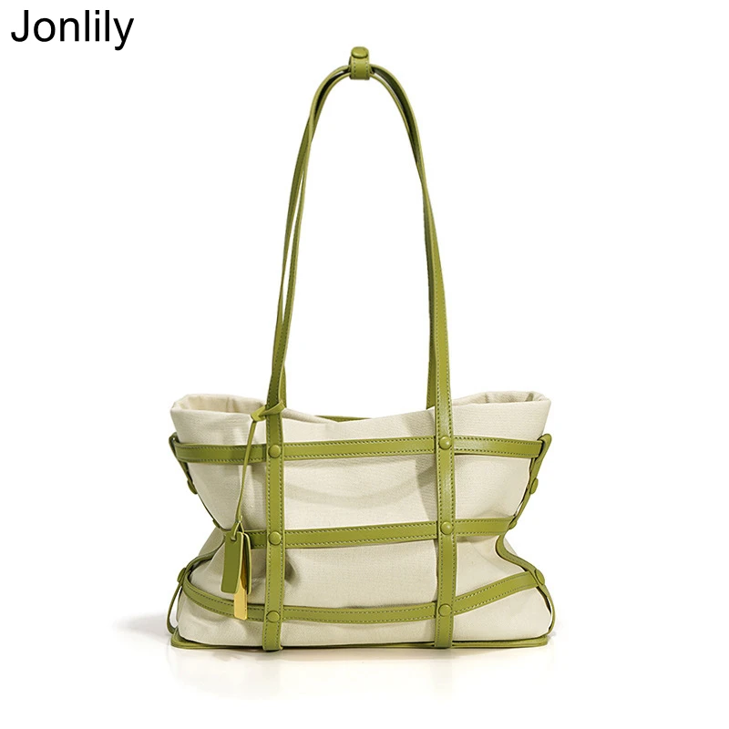 

Jonlily High Capacity Handbags Elegant Totes Leather Canvas Shoulder Bag Simple Commuter Bag Teens Daybag Purse -KG712