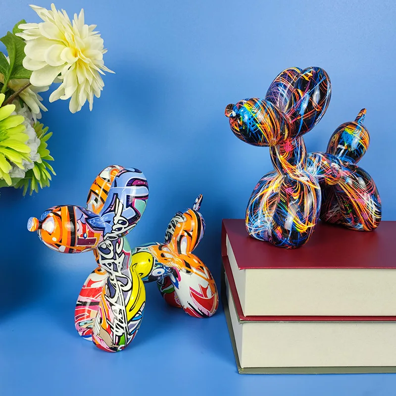 

14 Styles Graffiti Balloon Dog Statue Resin Animal Sculpture Home Decoration Crafts Arts Christmas Gifts Room Decor Ornament