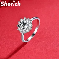 Sherich Real Moissanite 1 Carat Rose Gold Sunflower Halo Diamond Ring 925 Sterling Silver Women Wedding Jewelry Party Favor