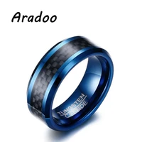 aradoo light luxury fashion carbon fiber electroplating blue black tungsten steel mens sports ring