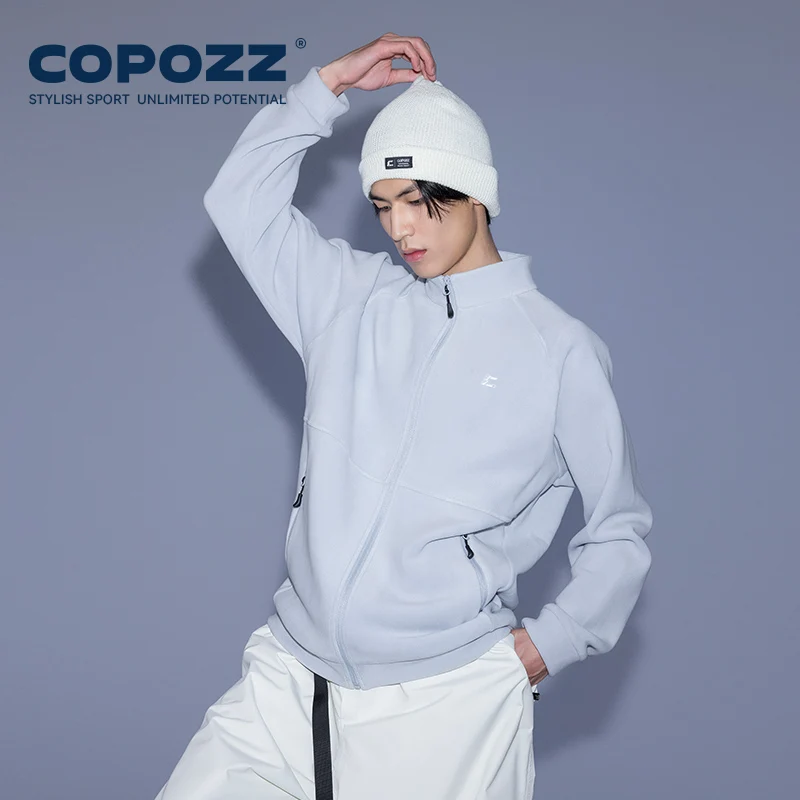 Фото COPOZZ зимняя флисовая куртка для мужчин и женщин, теплая флисовая однотонная толстовка, пальто, мягкие уличные куртки на молнии с карманами №5
