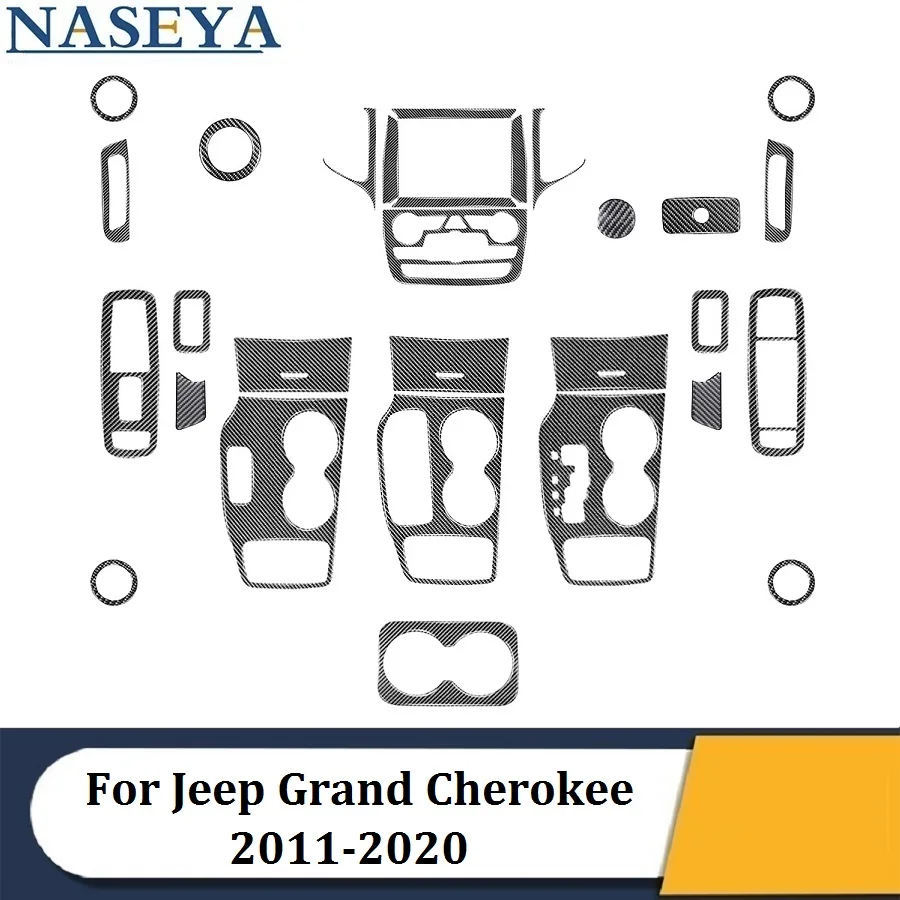 

Для Jeep Grand Cherokee 2011-2020, различные детали, черные наклейки из углеродного волокна, Обложка, отделка, аксессуары для украшения салона автомобиля