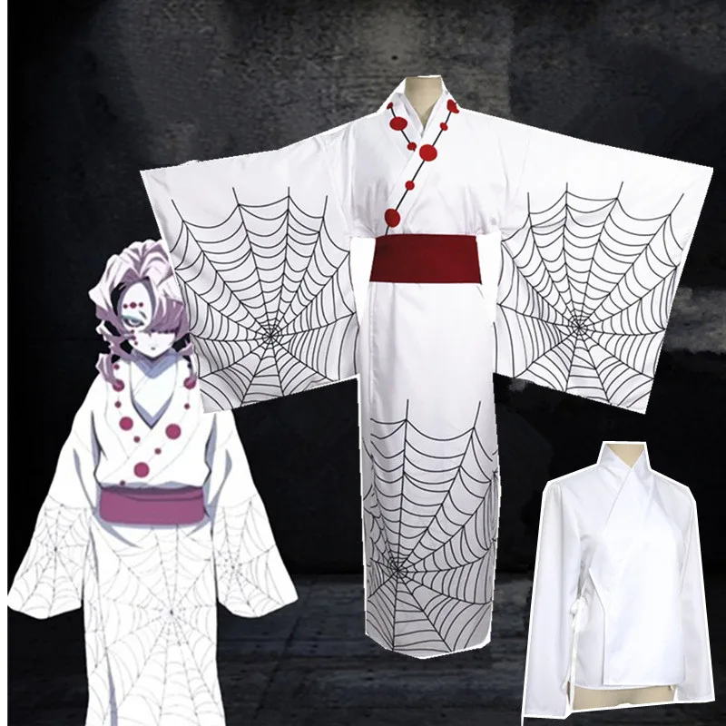 

New Hot Anime Demon Slayer Kimetsu No Yaiba Spider Oni Ayaki Rui Cosplay Costume Men's Kimono Full Set Party Outfit