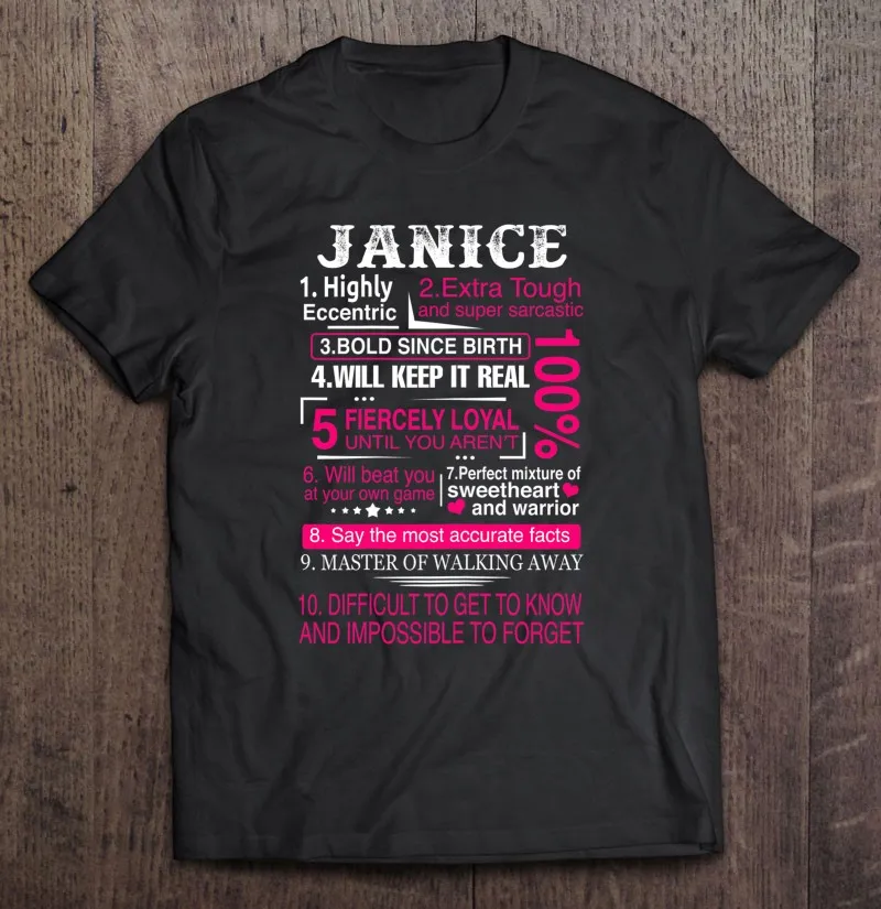 

Десять фактов о женской футболке Janice с именем подарка для мужчин Мужская футболка мужская одежда футболка оверсайз мужские рубашки