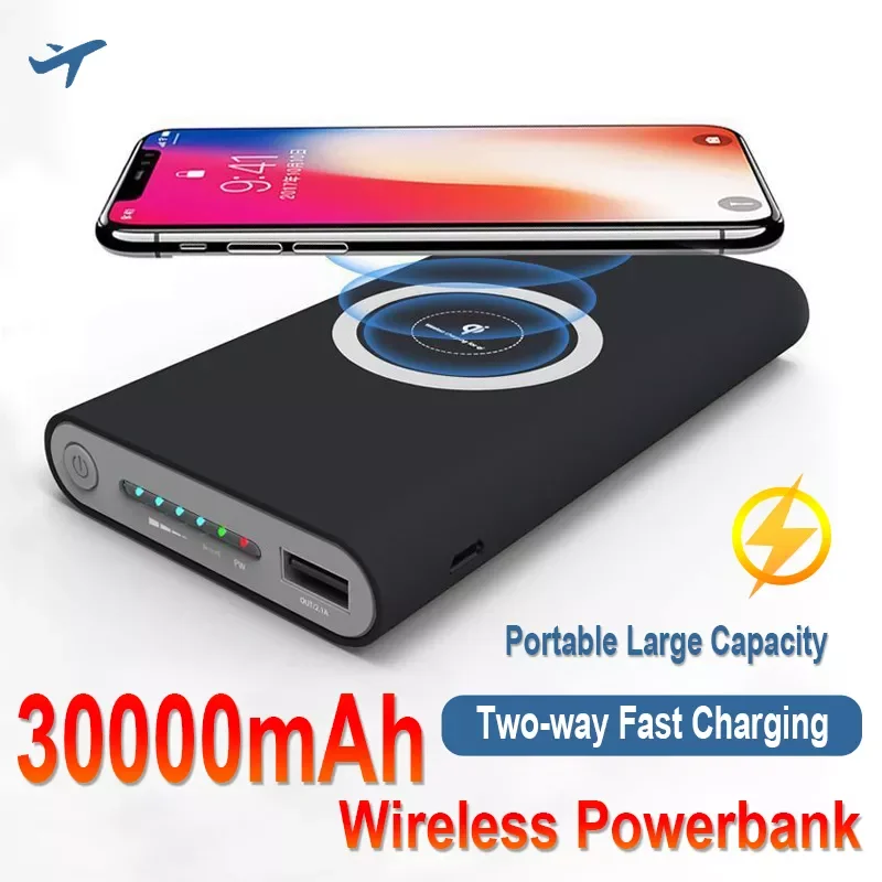 

Power Bank 30000mAh Wireless Two-way Fast Charging Powerbank Portable High Capacity External Battery Charger for iPhone Xiaomi