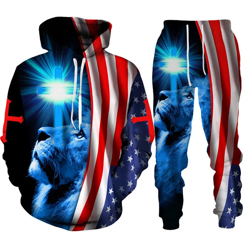 

Christian Bible Faith Jesus God Retro Art 3d Lion Printed Hoodie + Pants Sport Suit Men/women Religious Streetwear Tracksuit Set