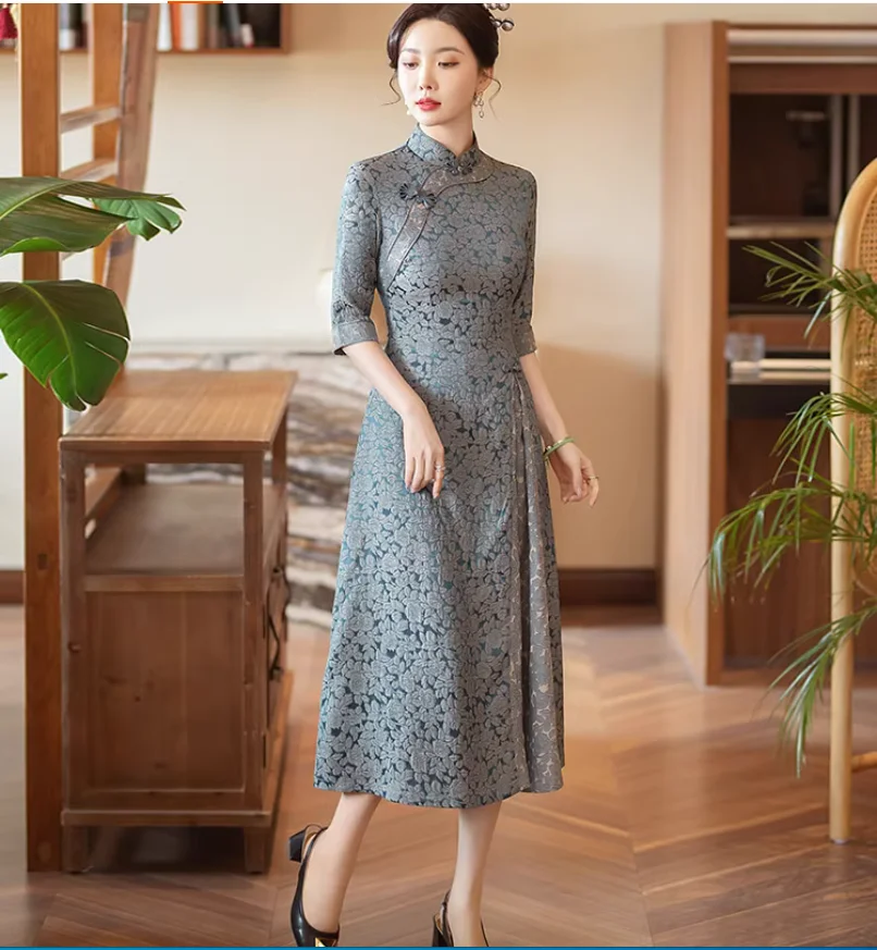 Весенне-осеннее улучшенное женское платье Ципао в национальном стиле Ode