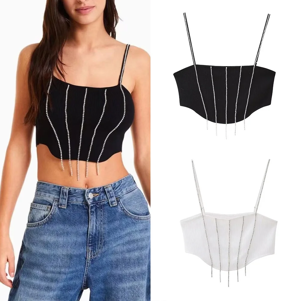 

Весенние новые женские модные шикарные подтяжки PB & ZA с длинной задней частью, Короткие повседневные универсальные подтяжки ручной вязки с ...