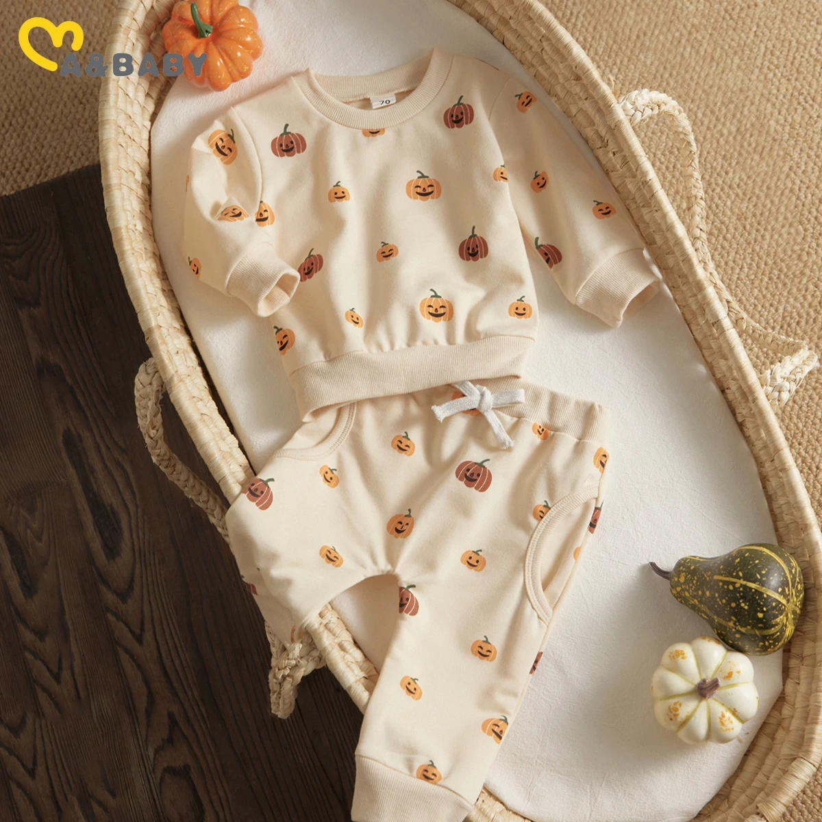 

Костюм для мальчиков/девочек 0-3 лет Ma & Baby, Топ с длинным рукавом, штаны, с изображением тыквы, на Хэллоуин