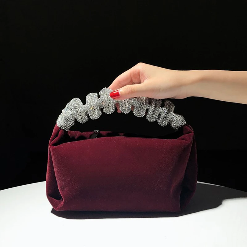 

Стразы, Сумка с складными ручками, Высококачественная мягкая бархатная квадратная сумка, Женский вечерний клатч, кошелек для женщин, новинк...