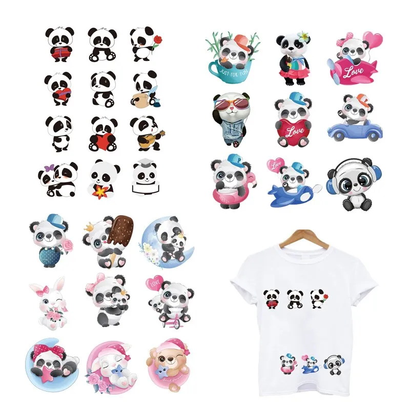 

9 Pieces/Lot Cute Panda Thermo Stripes Transfer Fusible Iron-on Transfers For Clothing Thermoadhesive Patches Free Shipping