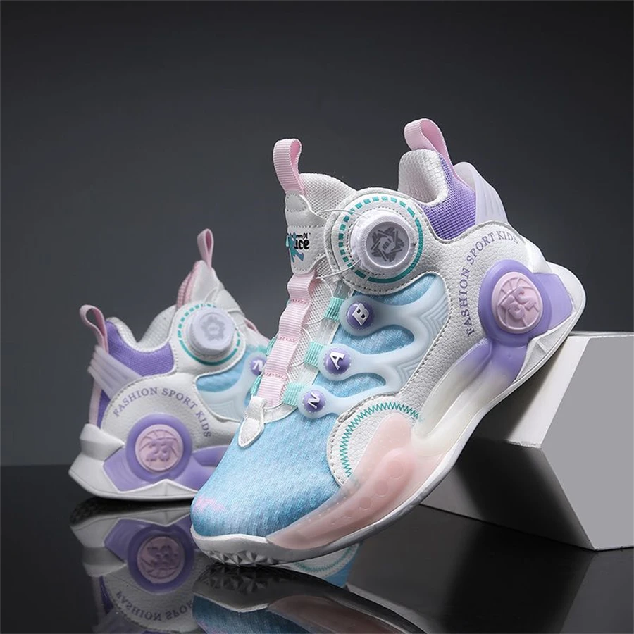 New Boys' Basketball Shoes High Quality Rotary Buckle Breathable Kids' Sneakers Non-Slip Children Jordans Trainer Sport Shoes