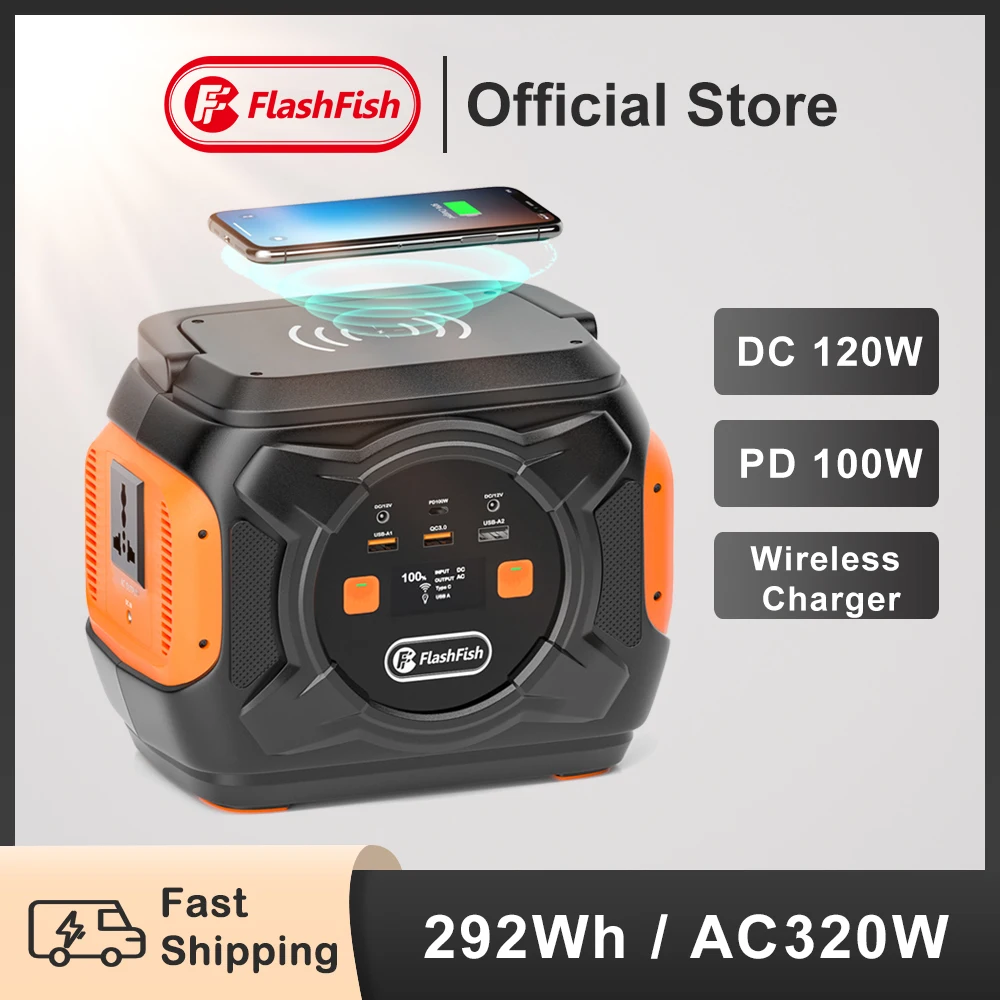 

FF Flashfish 230V Portable Solar Power Station 320W 292WH Emergency Solar Generator Battery Pack Charger Power Bank Supply RV