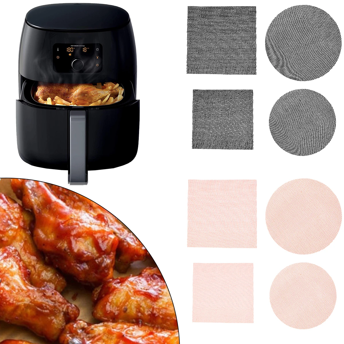 

4Pcs Silicone Air Fryer Liner Air Fryer Reusable Paper Non-Stick Squire Round Baking Paper Heat Resistant Silicone Oven Baking