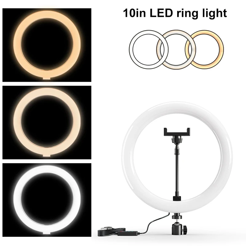 

Светодиодный круглый светильник с регулируемой яркостью, 16/26 см, с держателем для телефона, для прямой трансляции видео YouTube, TikTok