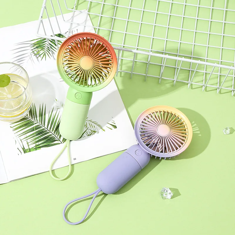 

Маленький портативный веер с радужным переходом Usb, милая Бесшумная Зарядка для студенческого общежития, летний портативный шнурок