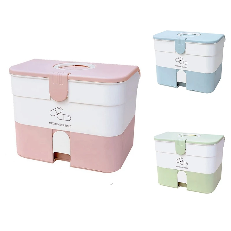 

FULL-First Aid Storage Box Container Bin with Handle and Removable Tray Family Emergency Medicin Kit Case Organizer
