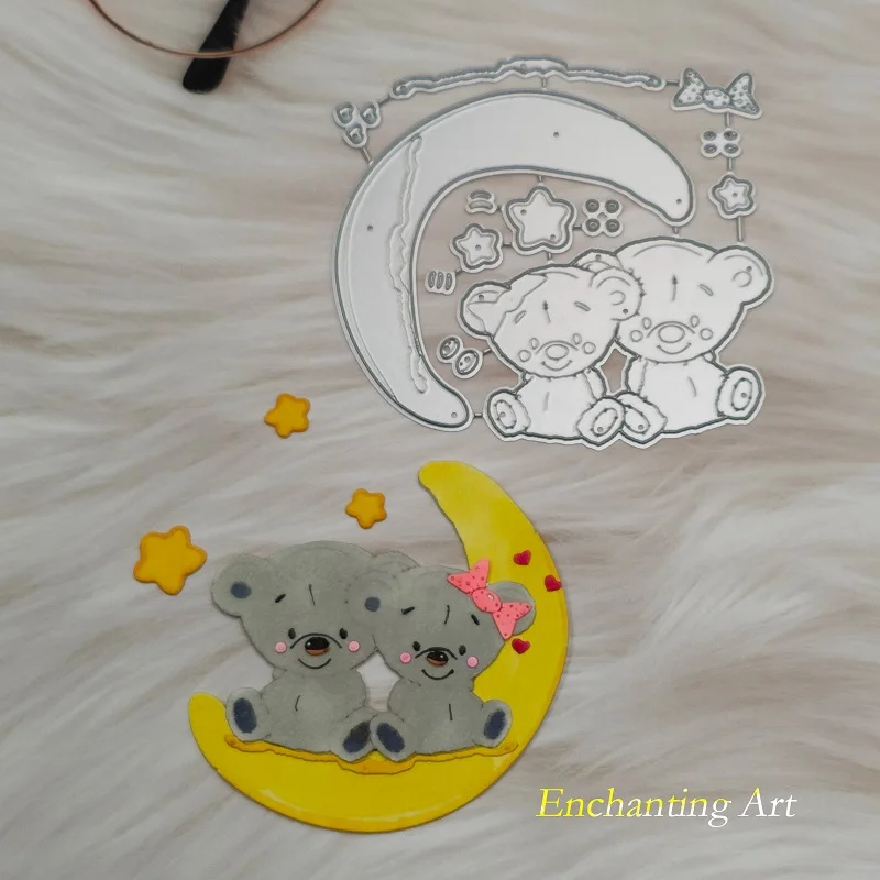 

Couple Bear on The Moon Metal Cutting Dies 2023 New Stencils for Scrapbooking/Photo Album Decorative Embossing DIY Paper Cards
