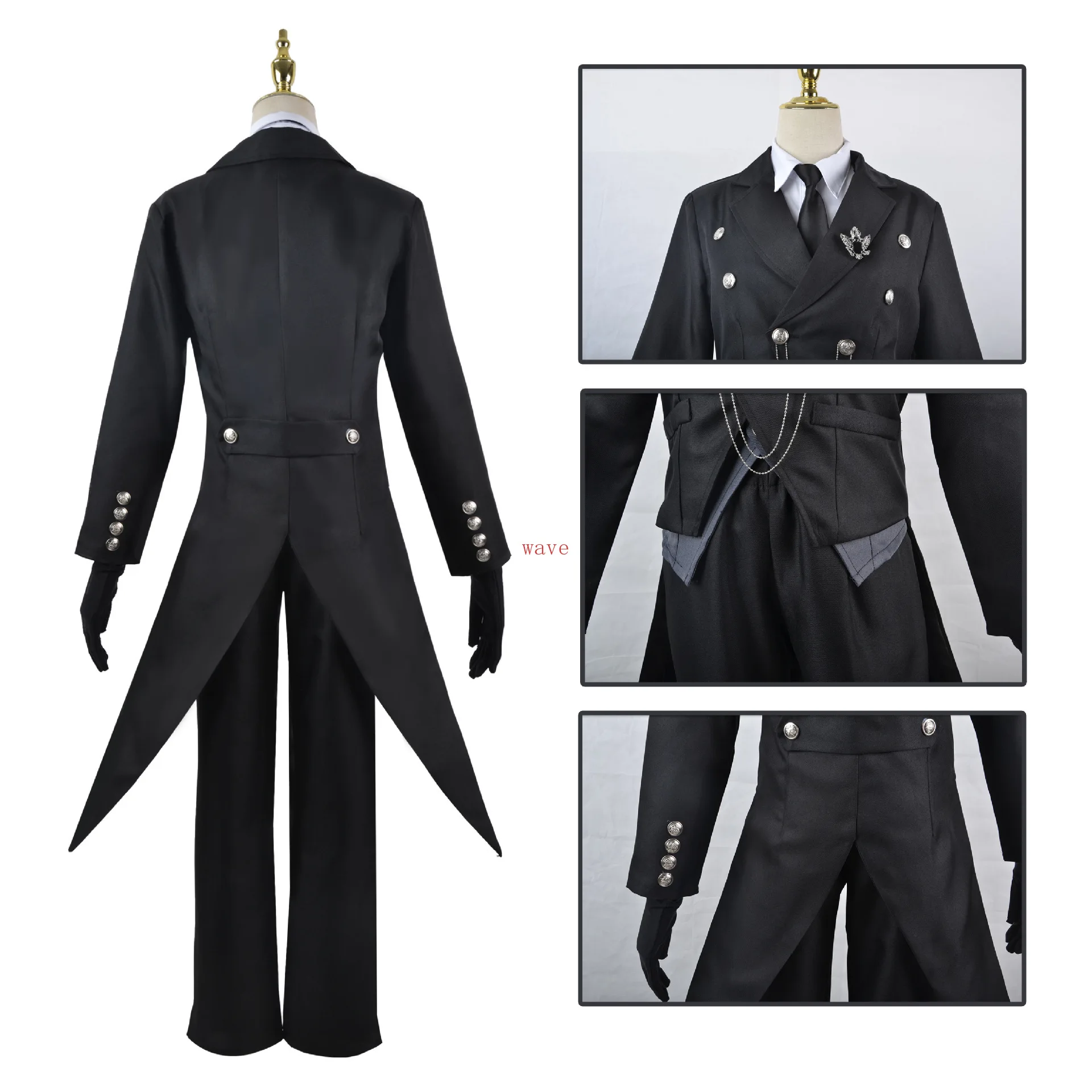 

Black Butler Cos Clothes Saibass Cosplay Costume Sebastian Swallowtail Dress Full Set Cosplay