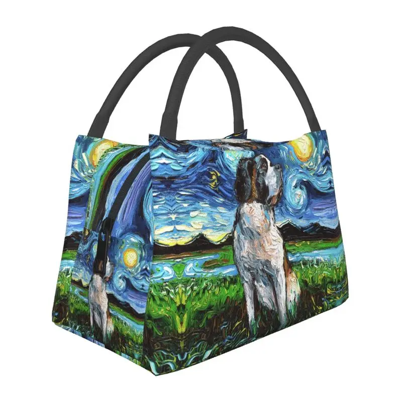 

Starry Night Saint Bernard Dog Insulated Lunch Bags for Outdoor Picnic Pet Lover Waterproof Thermal Cooler Bento Box Women