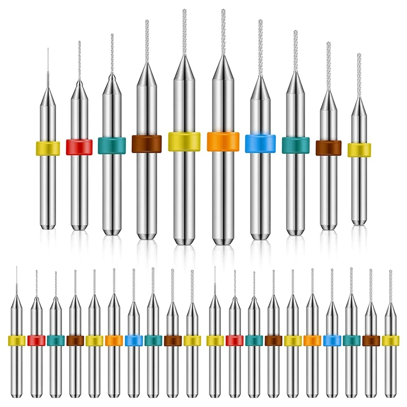 

30Pcs 0.3-1.2Mm Shank Tungsten Carbide Micro-Drill Bits Set Tungsten Steel PCB Print Circuit Board Flute CNC Router Bits